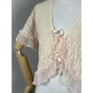 Vintage Angelica by Cinzia Lace Ruffle Tie Front Top Size M